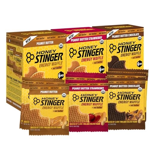 Honey Stinger Organic Peanut Butter Energy Waffle Variety Pack 6 Pack Each of Peanut Butter PB Chocolate and PB Strawberry Nutritious Stroopwafel Snack for Exercise Endurance and Performance - Image 2