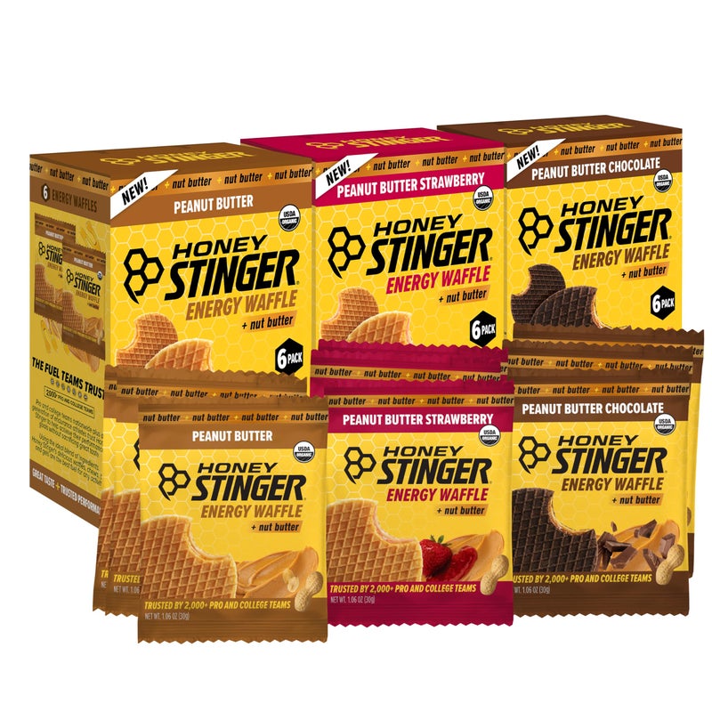 Honey Stinger Organic Peanut Butter Energy Waffle Variety Pack 6 Pack Each of Peanut Butter PB Chocolate and PB Strawberry Nutritious Stroopwafel Snack for Exercise Endurance and Performance - Image 3