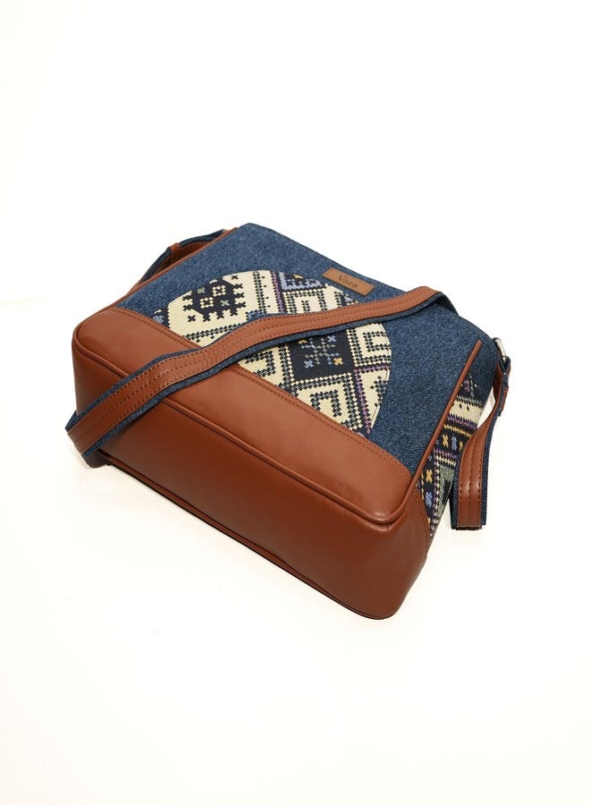 VARA Women’s Crossbody Sling Bag Denim | Faux Leather Shoulder Handbag | Boho Geometric Print | Stylish Casual Purse For Zipper Bag Office, Travel & Daily Use (Blue, Medium) - Image 5