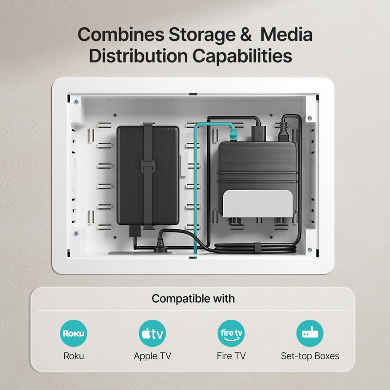 PEGZONE 9" in-Wall Media Box, Recessed Outlet Wall Box, Structured Media Enclosure for One Connect & Network Switches, Works with Fire TV Stick & Samsung -Friendly Cable Management Kit - Image 3