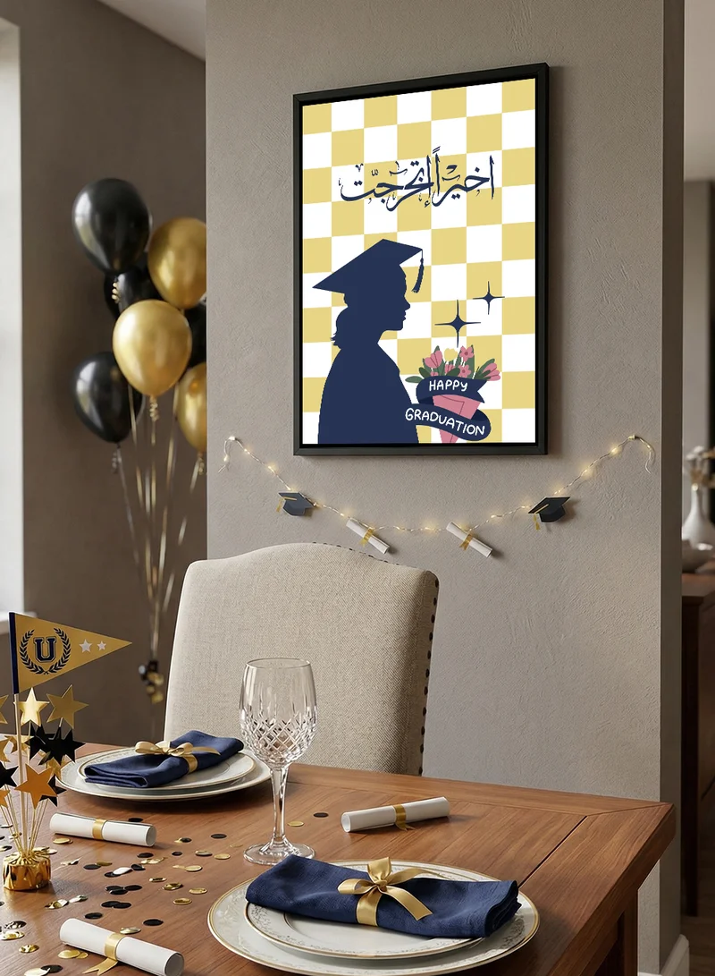 LOWHA Canvas Wall Art Stretched Over Wooden Frame with Black Floating Frame for Graduation Celebration with Happy Graduation Design