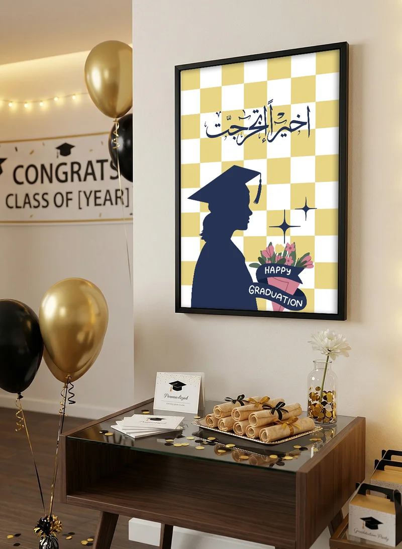 LOWHA Canvas Wall Art Stretched Over Wooden Frame with Black Floating Frame for Graduation Celebration with Happy Graduation Design