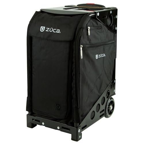 ZUCA Pro Carry On Luggage with Wheels - Black Bag and Black Frame, with 5 Packing Pouches, Travel Cover, and Built-In Seat - Image 1