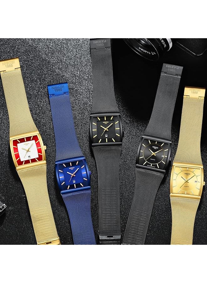 NIBOSI - Men Watches Luxury Military Waterproof Sport Quartz Analog Square Wrist Watch For Men With Stainless Steel Mesh Band Date Calendar - Image 1