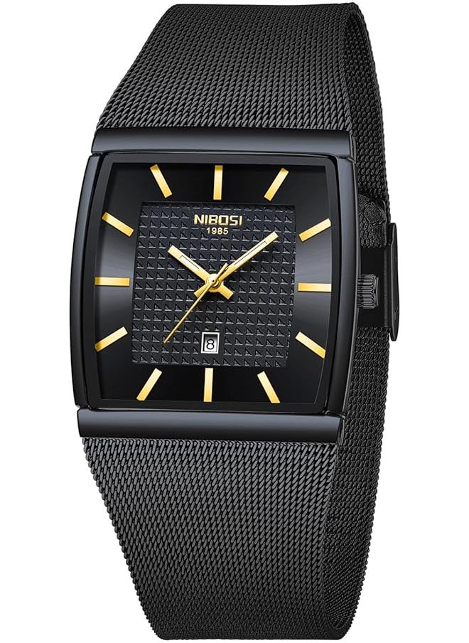 NIBOSI - Men Watches Luxury Military Waterproof Sport Quartz Analog Square Wrist Watch For Men With Stainless Steel Mesh Band Date Calendar - Image 1