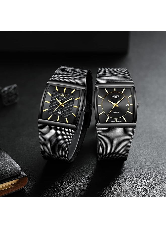 NIBOSI - Men Watches Luxury Military Waterproof Sport Quartz Analog Square Wrist Watch For Men With Stainless Steel Mesh Band Date Calendar - Image 1