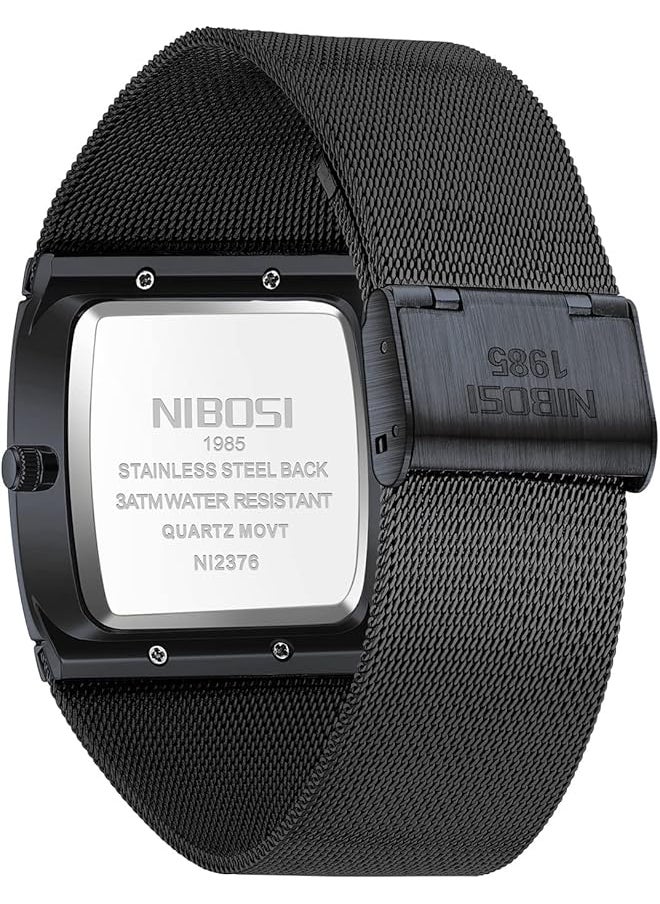 NIBOSI - Men Watches Luxury Military Waterproof Sport Quartz Analog Square Wrist Watch For Men With Stainless Steel Mesh Band Date Calendar - Image 1