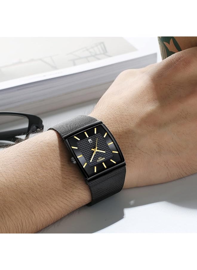 NIBOSI - Men Watches Luxury Military Waterproof Sport Quartz Analog Square Wrist Watch For Men With Stainless Steel Mesh Band Date Calendar - Image 1