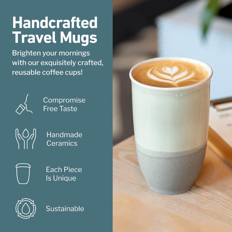 NOVA CERAMICS Travel Mug â€“ Coffee Travel Mug â€“ Reusable Coffee Cup Unique to Go Mug â€“ Microwave & Dishwasher Safe Coffee White Tumbler - Gifts for Women Men Him Her â€“ 12oz â€“ Sea Mist - Image 2
