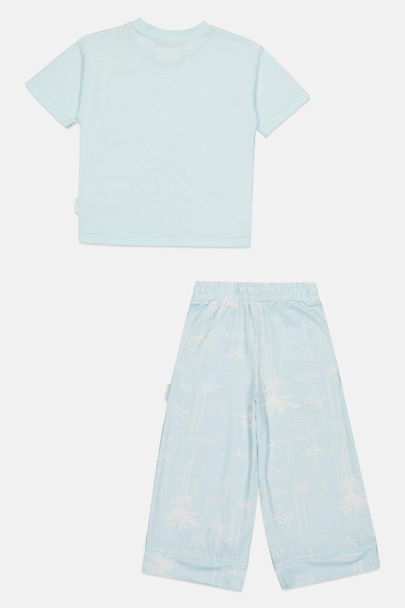 Fudo Lounge By Fudo Kids Boy 2 Pieces Graphic Print T-Shirt And Bottom Pyjama Set, Light Blue - Image 3