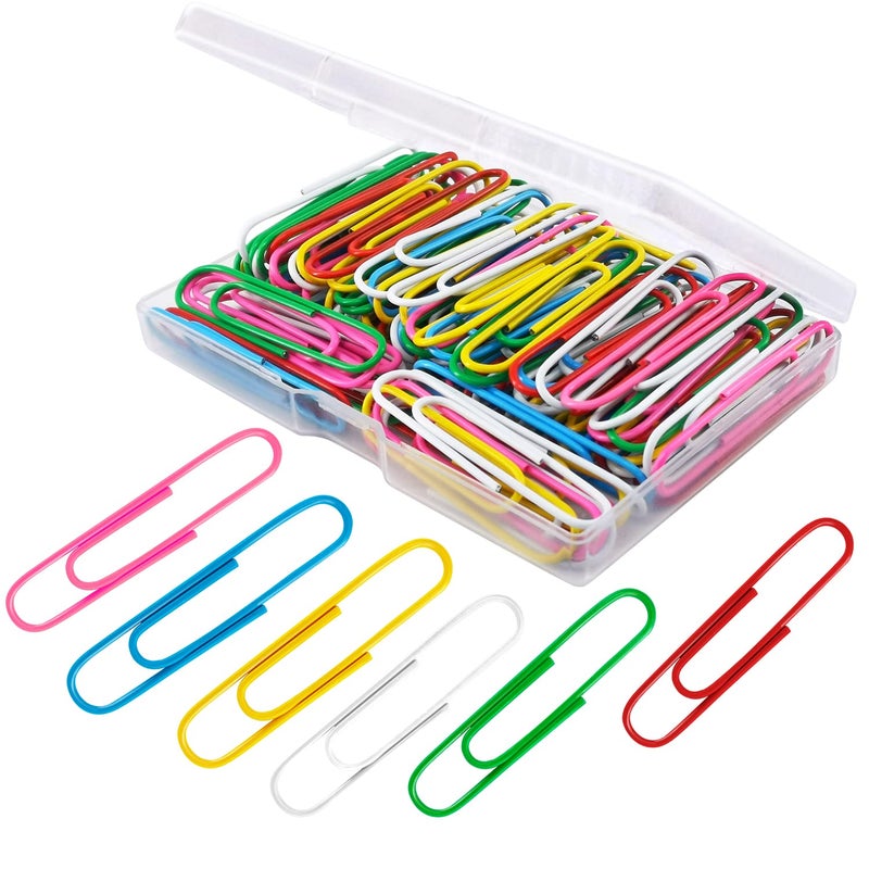 AnutriON Paper Clips, 100Pcs 2 Inch Large Paperclips, Assorted Colored Coated Jumbo Reusable Big Paperclips, Large Colored Paper Clips for Office School Document Organizing - Image 1