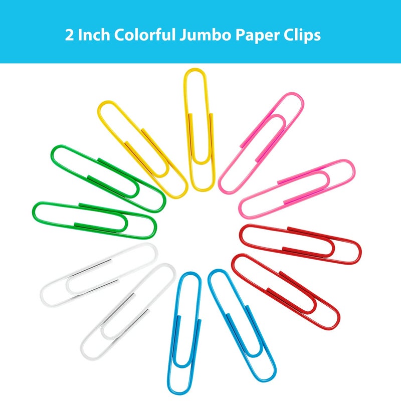 AnutriON Paper Clips, 100Pcs 2 Inch Large Paperclips, Assorted Colored Coated Jumbo Reusable Big Paperclips, Large Colored Paper Clips for Office School Document Organizing - Image 2