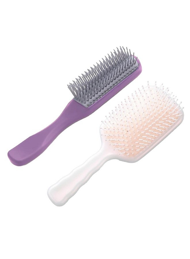 Kuber Industries Hair Brush | Flexible Bristles Brush | Hair Brush With Paddle | Straightens & Detangles Hair Brush | Suitable For All Hair Types | Hair Brush Styling Hair | Set Of 2 | Pink & Purple - Image 2