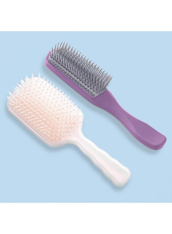 Kuber Industries Hair Brush | Flexible Bristles Brush | Hair Brush With Paddle | Straightens & Detangles Hair Brush | Suitable For All Hair Types | Hair Brush Styling Hair | Set Of 2 | Pink & Purple - Image 1