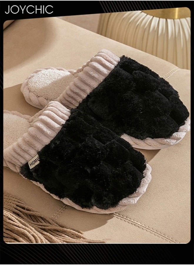 Joychic - Men Autumn and Winter Home Flat Slippers Cotton Warm Windproof Breathable Anti-slip Bedroom Slippers Black - Image 1