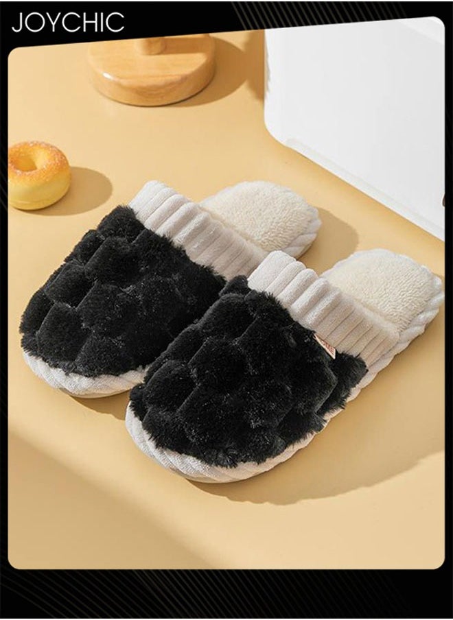 Joychic - Men Autumn and Winter Home Flat Slippers Cotton Warm Windproof Breathable Anti-slip Bedroom Slippers Black - Image 1
