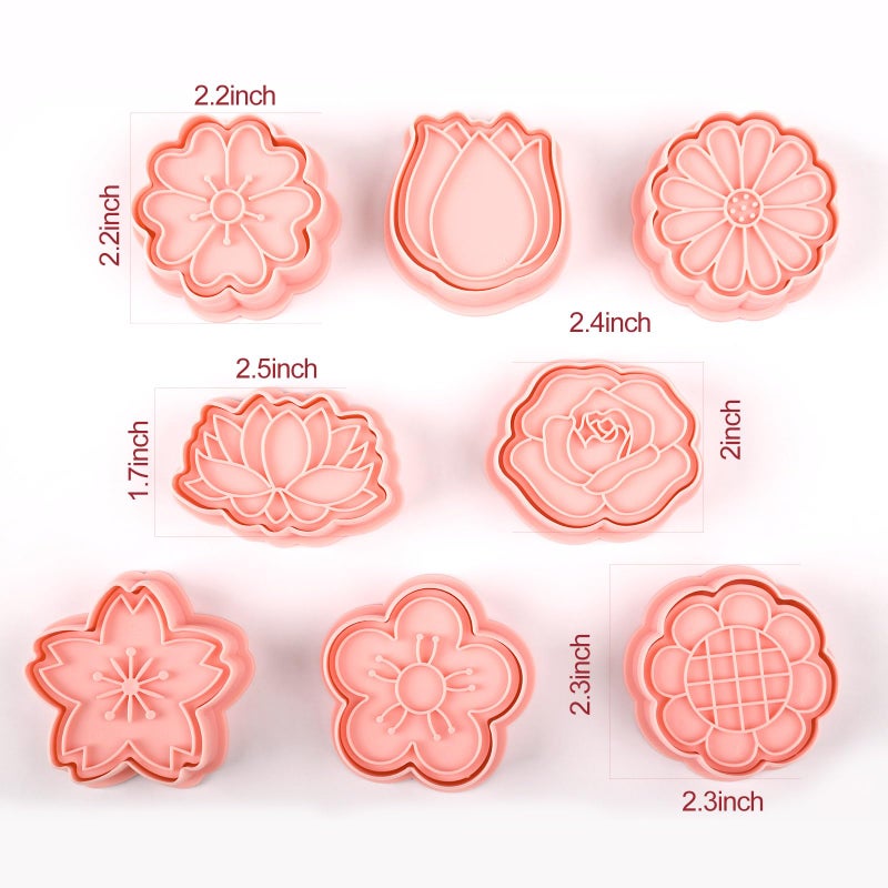 Sakolla 8 Pack Flower Cookie Cutters, 3D Cookie Cutter with Plunger Stamp, 8 Styles Spring Flowers Cookie Stamps for Home Kitchen - Image 3