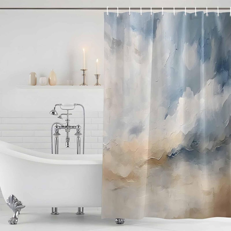 Blue Khaki Shower Curtain with 12 Hooks Modern Abstract Art Waterproof Fabric Shower Curtains Sets for Bathroom Bath Decorations, Machine Washable, 36"x78" - Image 5