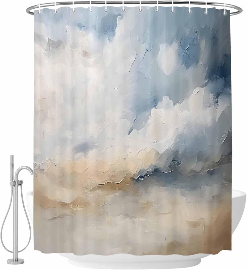Blue Khaki Shower Curtain with 12 Hooks Modern Abstract Art Waterproof Fabric Shower Curtains Sets for Bathroom Bath Decorations, Machine Washable, 36"x78" - Image 2