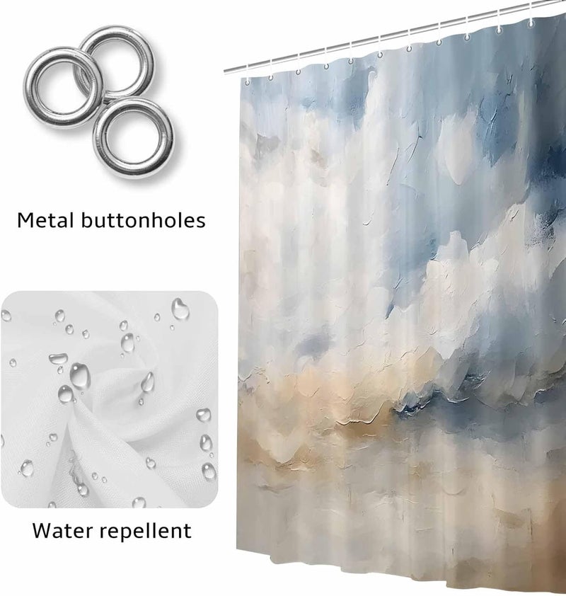 Blue Khaki Shower Curtain with 12 Hooks Modern Abstract Art Waterproof Fabric Shower Curtains Sets for Bathroom Bath Decorations, Machine Washable, 36"x78" - Image 4