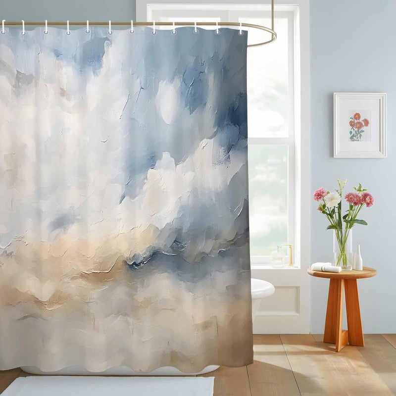 Blue Khaki Shower Curtain with 12 Hooks Modern Abstract Art Waterproof Fabric Shower Curtains Sets for Bathroom Bath Decorations, Machine Washable, 36"x78" - Image 3