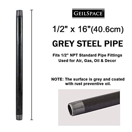 GeilSpace 6 Pack 1/2" × 16" Heavy Duty Pre-Cut Grey Metal Pipe, Industrial Steel Fits Standard Half Inch Threaded Pipes and Fittings - Vintage DIY Industrial Shelving (1/2" × 16", Grey) - Image 2
