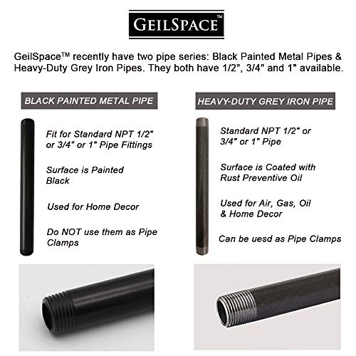 GeilSpace 6 Pack 1/2" × 16" Heavy Duty Pre-Cut Grey Metal Pipe, Industrial Steel Fits Standard Half Inch Threaded Pipes and Fittings - Vintage DIY Industrial Shelving (1/2" × 16", Grey) - Image 3