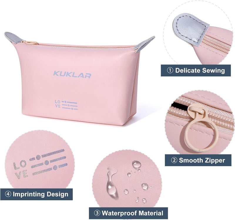 KUKLAR Small Pouch Toiletry Bag for Women Waterproof Makeup Pouch for Purse Travel Portable Zip Pouch Aesthetic Bag Pack of 2 (Pink) - Image 3