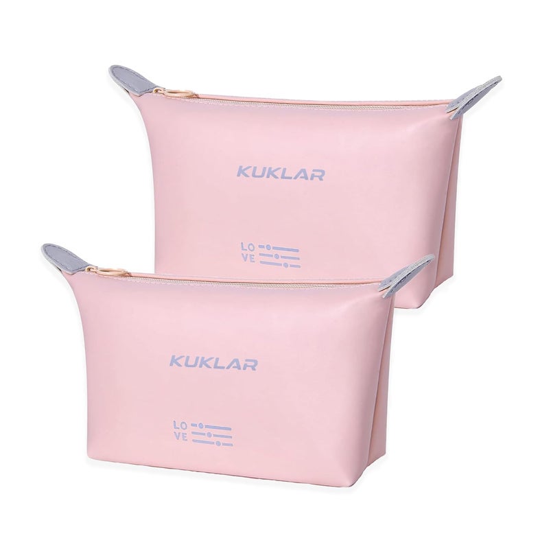 KUKLAR Small Pouch Toiletry Bag for Women Waterproof Makeup Pouch for Purse Travel Portable Zip Pouch Aesthetic Bag Pack of 2 (Pink) - Image 1