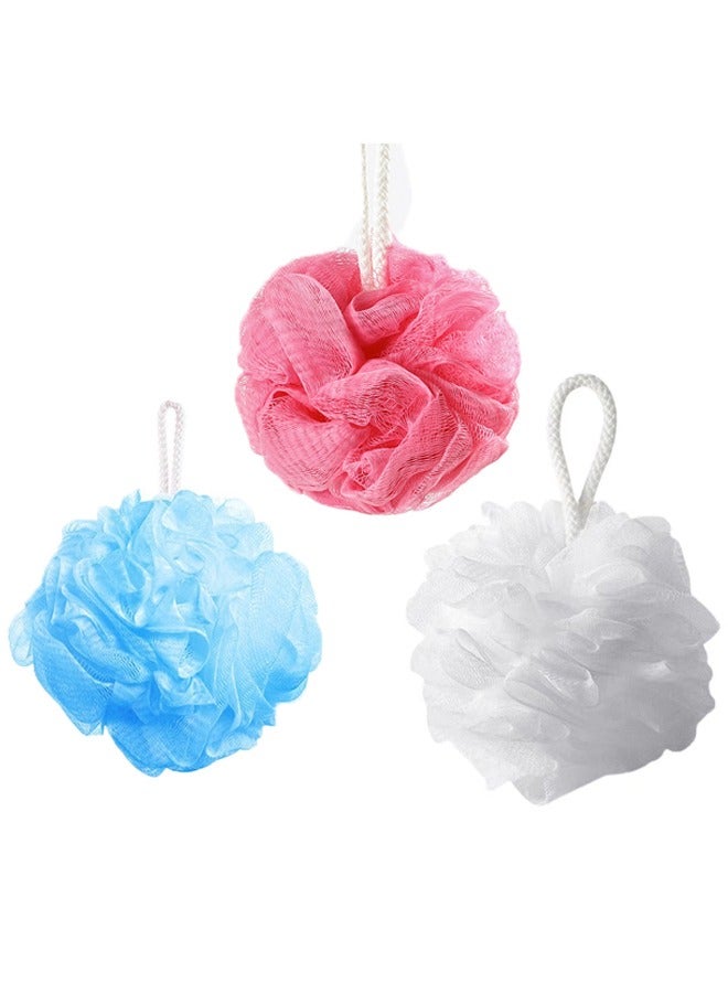 Pack of 3 Bath Sponge Shower Loofahs Mesh Pouf Shower Ball Bath Body Wash Puff 3 Colors - Image 1