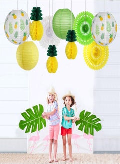 Excefore Pineapple Party Decorations 10Pcs Hawaiian Party Supplies Tropical Leaves Hanging Paper Lanterns Pineapple Honeycomb Tissue Paper Fans for Birthday Luau Summer Party Home Decoration Party  - Image 2