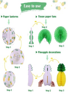 Excefore Pineapple Party Decorations 10Pcs Hawaiian Party Supplies Tropical Leaves Hanging Paper Lanterns Pineapple Honeycomb Tissue Paper Fans for Birthday Luau Summer Party Home Decoration Party  - Image 4