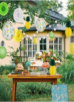 Excefore Pineapple Party Decorations 10Pcs Hawaiian Party Supplies Tropical Leaves Hanging Paper Lanterns Pineapple Honeycomb Tissue Paper Fans for Birthday Luau Summer Party Home Decoration Party  - Image 5