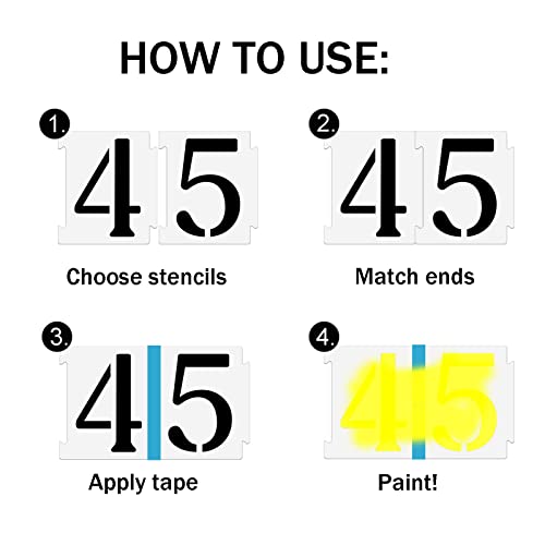 YEAJON 4 Inch Curb Stencil Kit 0-9 Address Number Stencils, 20Pcs Reusable 14 Mil Mylar Plastic Templates for Painting on Road, Wall, Wood, Mailbox - Image 3