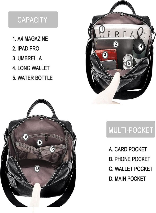TrueArch Women's Fashion Backpack Casual Convertible Daypacks Satchel Handbags Multipurpose Bag (Black) - Image 5
