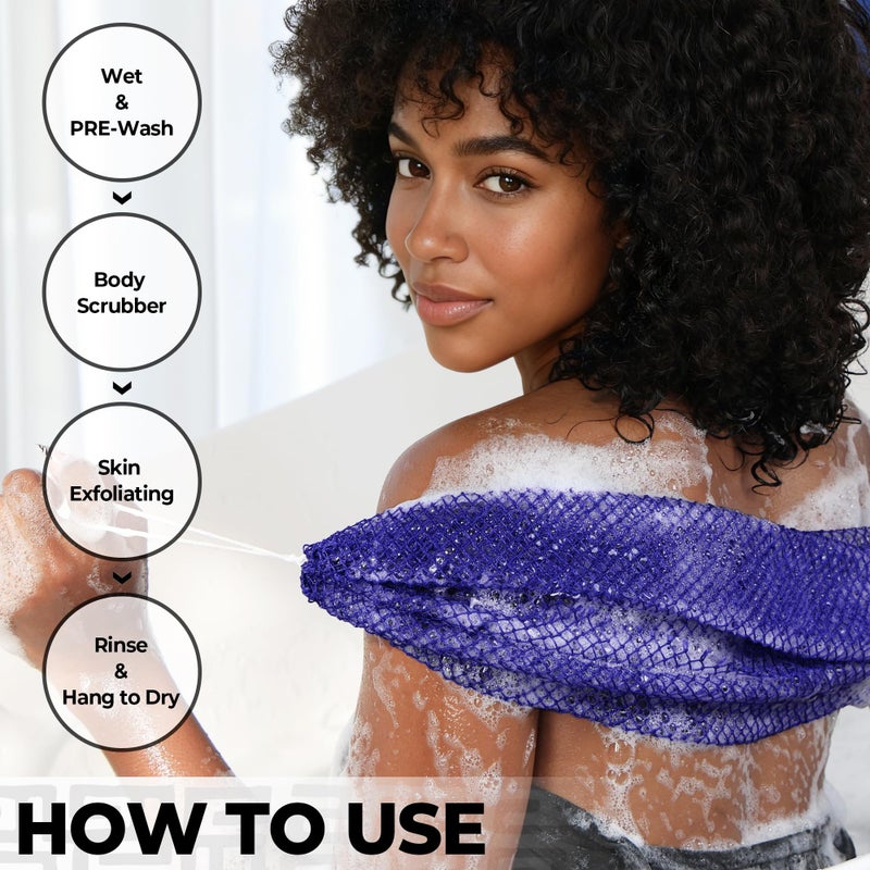 RelaxScene Loofah Sponge African Net Authentic - 2 Pieces Real African Exfoliating Sponge with Knots - African Net Wash Cloths for Body Scrubber Exfoliator Purple & Pink - Back Scrub for Shower Bath Accessories - Image 5