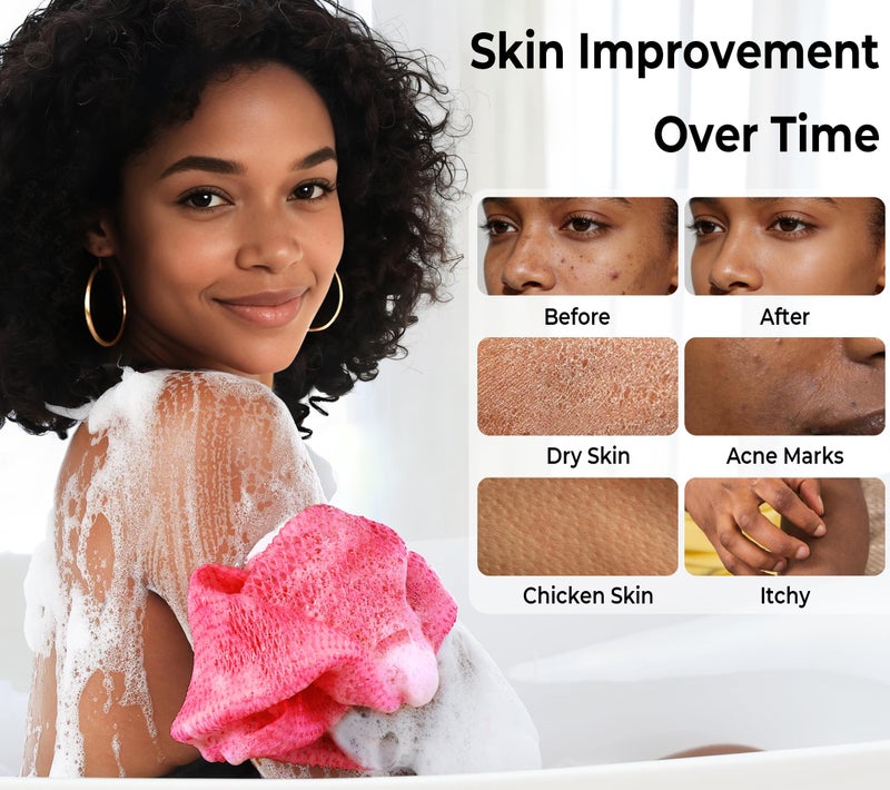RelaxScene Loofah Sponge African Net Authentic - 2 Pieces Real African Exfoliating Sponge with Knots - African Net Wash Cloths for Body Scrubber Exfoliator Purple & Pink - Back Scrub for Shower Bath Accessories - Image 3