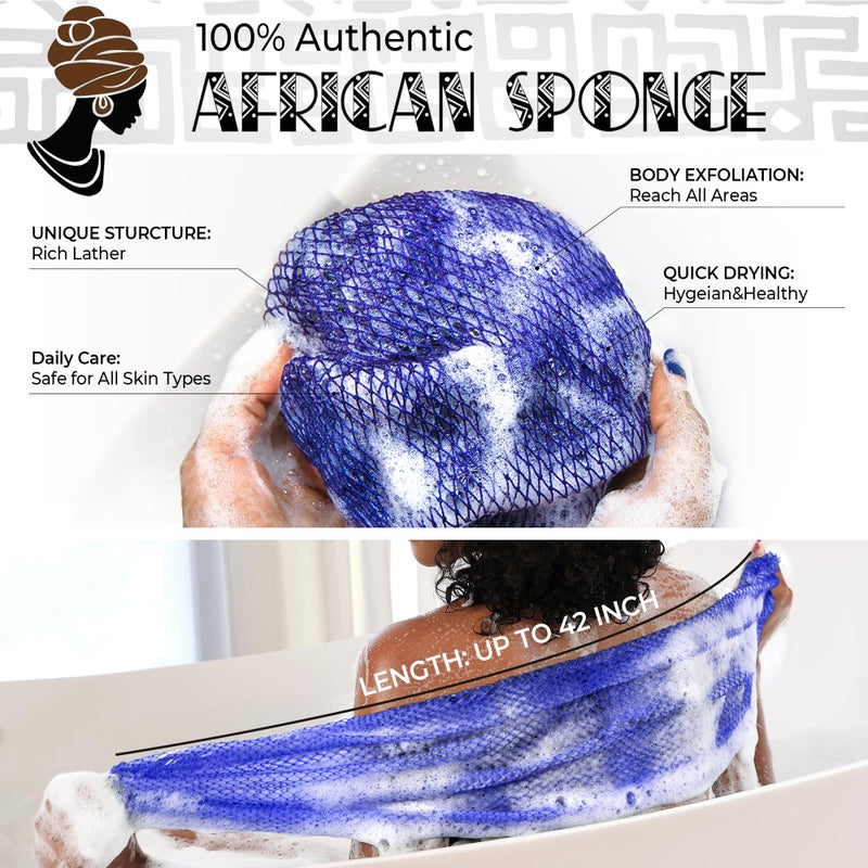 RelaxScene Loofah Sponge African Net Authentic - 2 Pieces Real African Exfoliating Sponge with Knots - African Net Wash Cloths for Body Scrubber Exfoliator Purple & Pink - Back Scrub for Shower Bath Accessories - Image 2