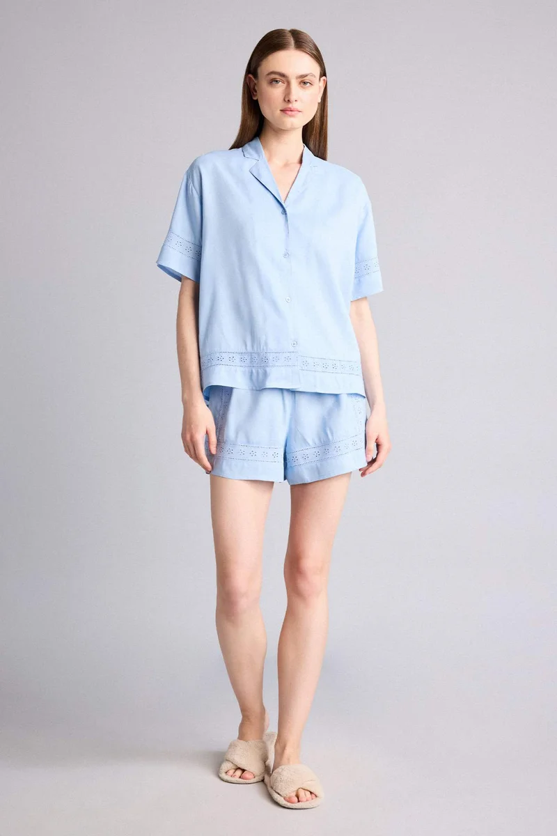 ديفاكتو Regular Fit Cropped Woven Pajama Shorts