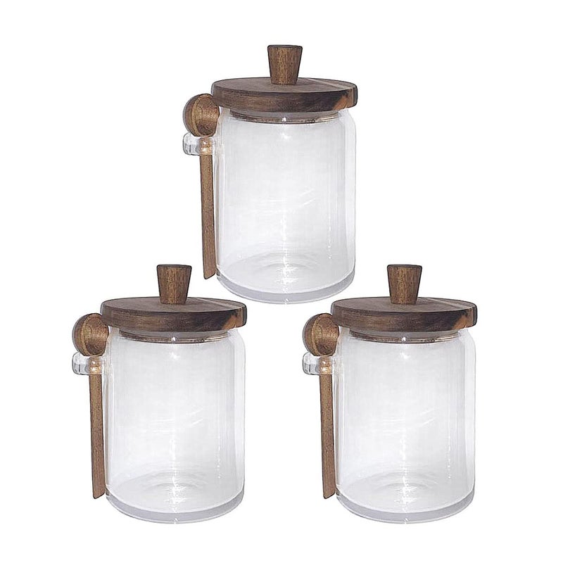 Piscepio Set of 3 Glass Jars Containers with Wooden Lids and Scoop Clear Canister Jars Set with Spoon for Kitchen Food Storage Coffee Tea Sugar Decorative Countertop Organization Jars 31 oz (3) - Image 1