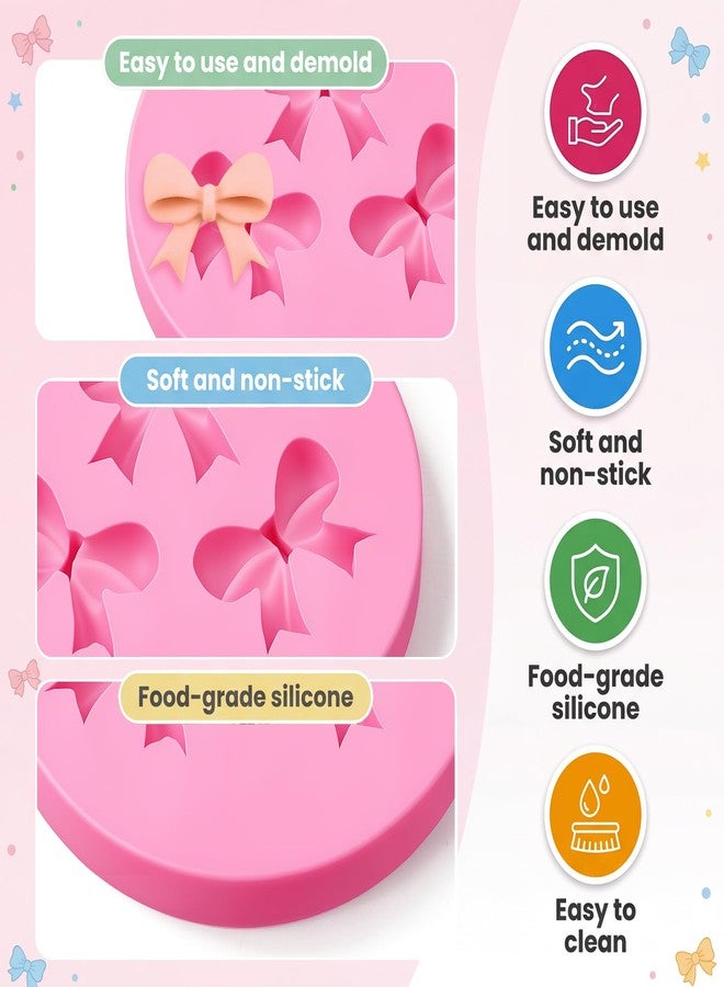Zelphvt 4 Pcs Bow Molds for Chocolate, Bow Silicone Mold Silicone Fondant Molds for DIY Desserts Cupcake Topper Paste Polymer Clay - Image 3