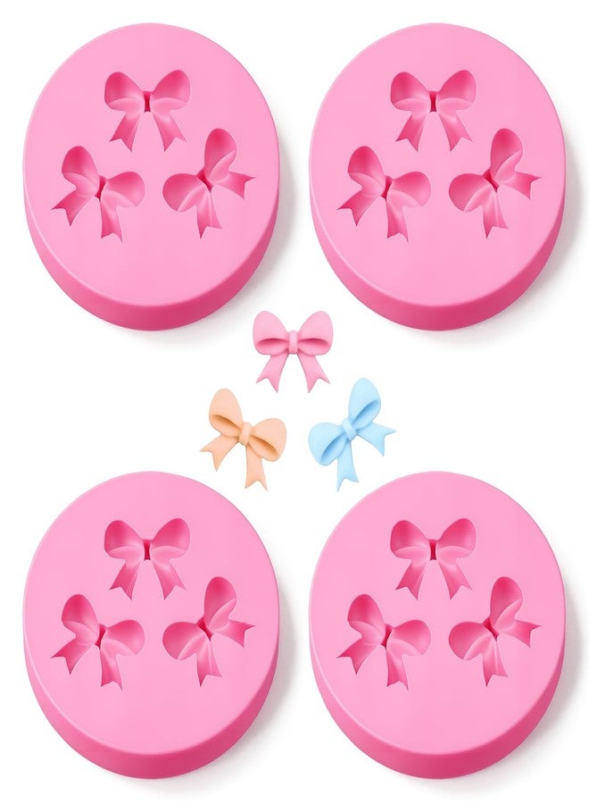 Zelphvt 4 Pcs Bow Molds for Chocolate, Bow Silicone Mold Silicone Fondant Molds for DIY Desserts Cupcake Topper Paste Polymer Clay - Image 1