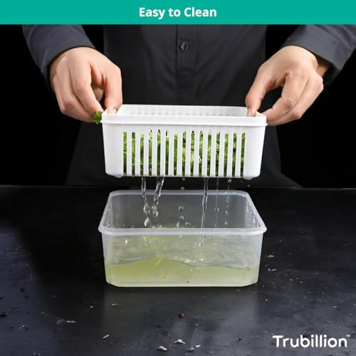 TRUBILLION Chillix 2200ml Airtight Fridge Storage Container with Drain Basket and 4 Locking Clips Food Grade BPA Free Moisture Proof Box for Vegetables Fruits Snacks Kitchen Freezer Safe - Image 5