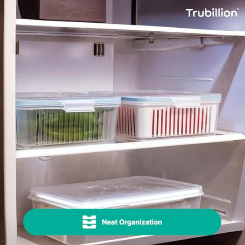 TRUBILLION Chillix 2200ml Airtight Fridge Storage Container with Drain Basket and 4 Locking Clips Food Grade BPA Free Moisture Proof Box for Vegetables Fruits Snacks Kitchen Freezer Safe - Image 2