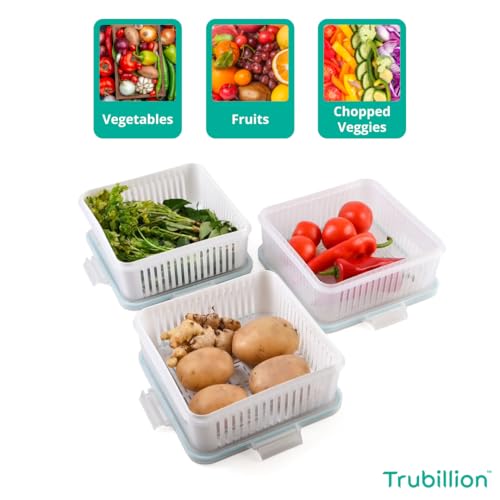 TRUBILLION Chillix 2200ml Airtight Fridge Storage Container with Drain Basket and 4 Locking Clips Food Grade BPA Free Moisture Proof Box for Vegetables Fruits Snacks Kitchen Freezer Safe - Image 3