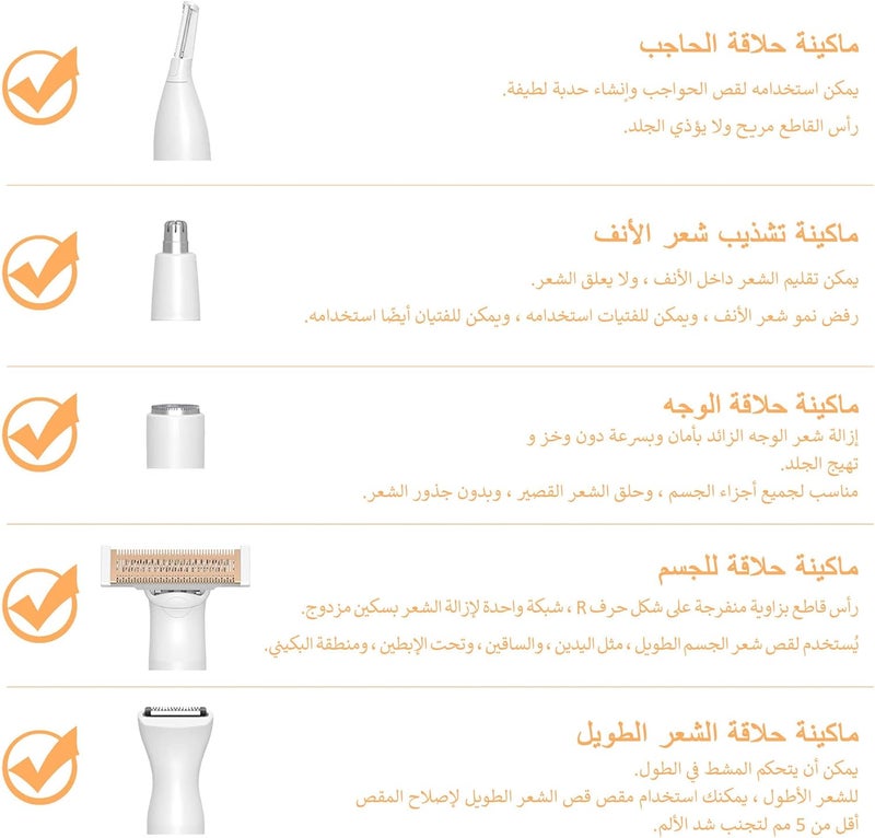 Syraith Electric Razors for Women, Syraith Rechargeable Bikini Trimmer, 5 in 1 Lady Electric Razor, Painless Women’s Hair Remover, Great for Eyebrow/Face/Nose/Underarms/Arms/Legs Etc, with Storage Bag - Image 4