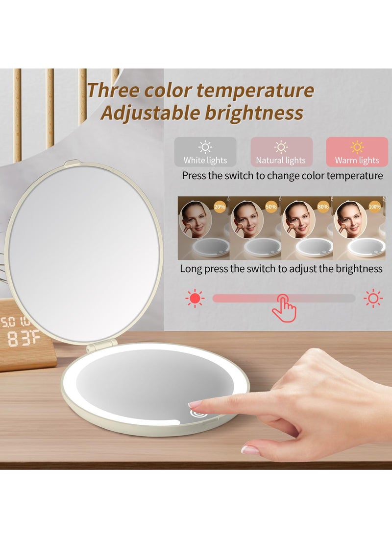 Travel Makeup Mirror with Light 1x/5x Magnification Compact Portable Mirror Mini LED Pocket Mirror Double Sided USB Rechargeable Touch Screen for Handbags Wallet Girls Women Gift  - Image 3