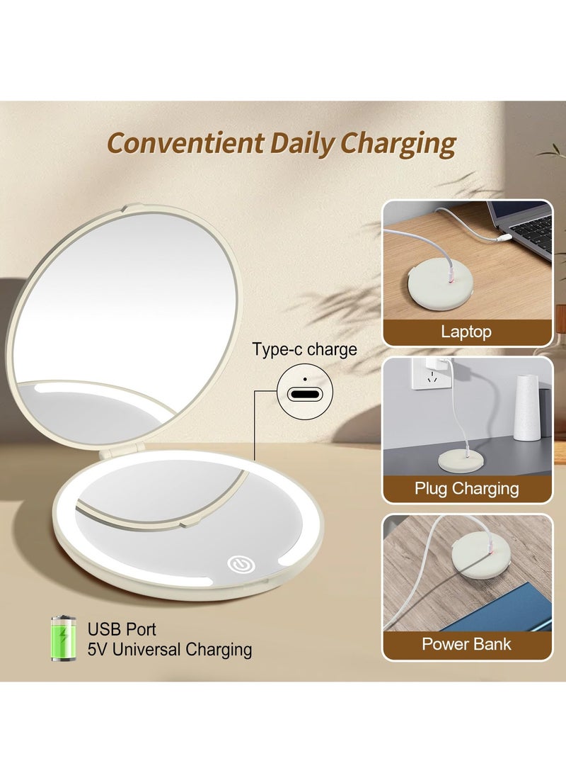 Travel Makeup Mirror with Light 1x/5x Magnification Compact Portable Mirror Mini LED Pocket Mirror Double Sided USB Rechargeable Touch Screen for Handbags Wallet Girls Women Gift  - Image 4