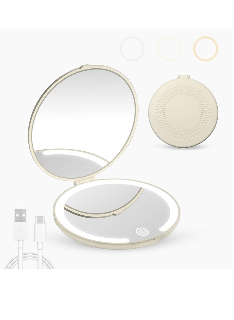 Travel Makeup Mirror with Light 1x/5x Magnification Compact Portable Mirror Mini LED Pocket Mirror Double Sided USB Rechargeable Touch Screen for Handbags Wallet Girls Women Gift  - Image 1