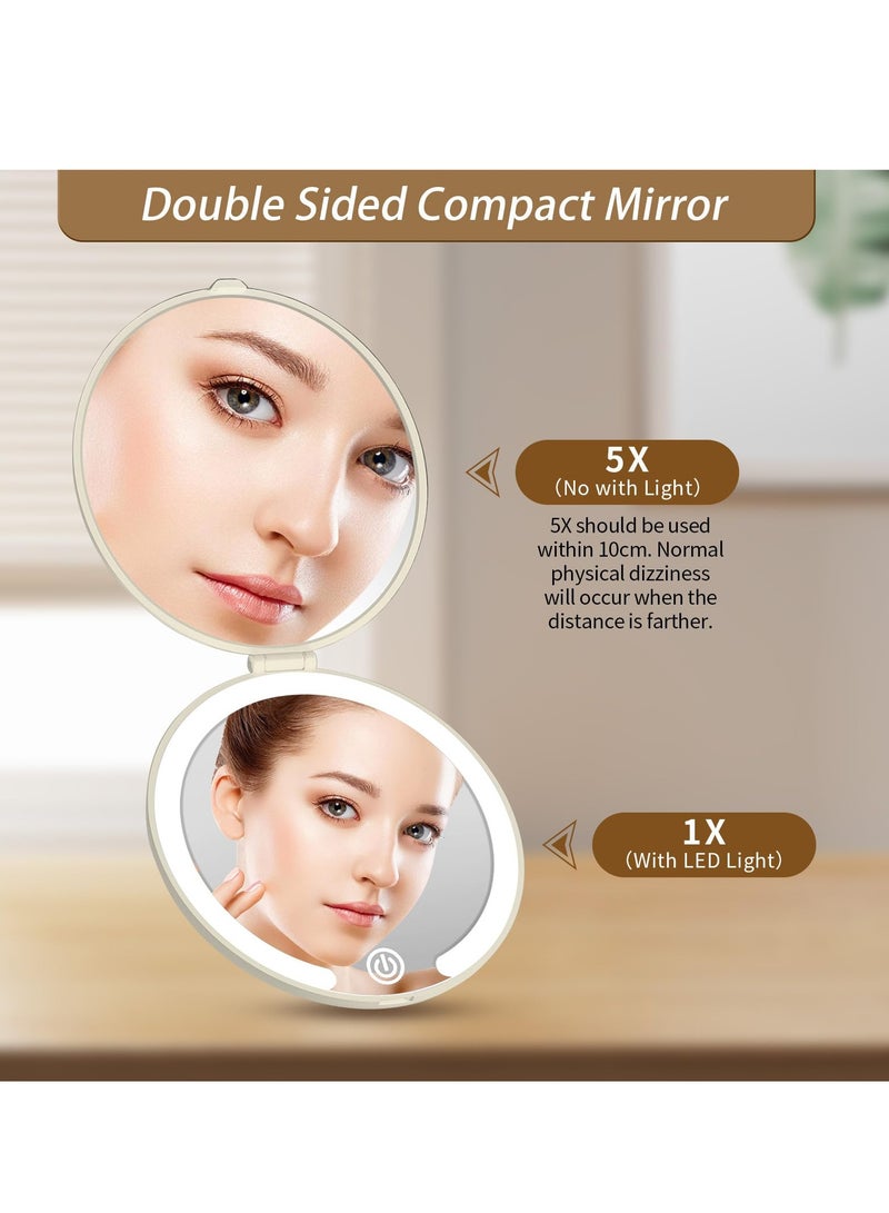 Travel Makeup Mirror with Light 1x/5x Magnification Compact Portable Mirror Mini LED Pocket Mirror Double Sided USB Rechargeable Touch Screen for Handbags Wallet Girls Women Gift  - Image 2